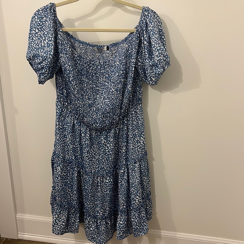 Miss Sparkling Blue and White Off the Shoulder Dress